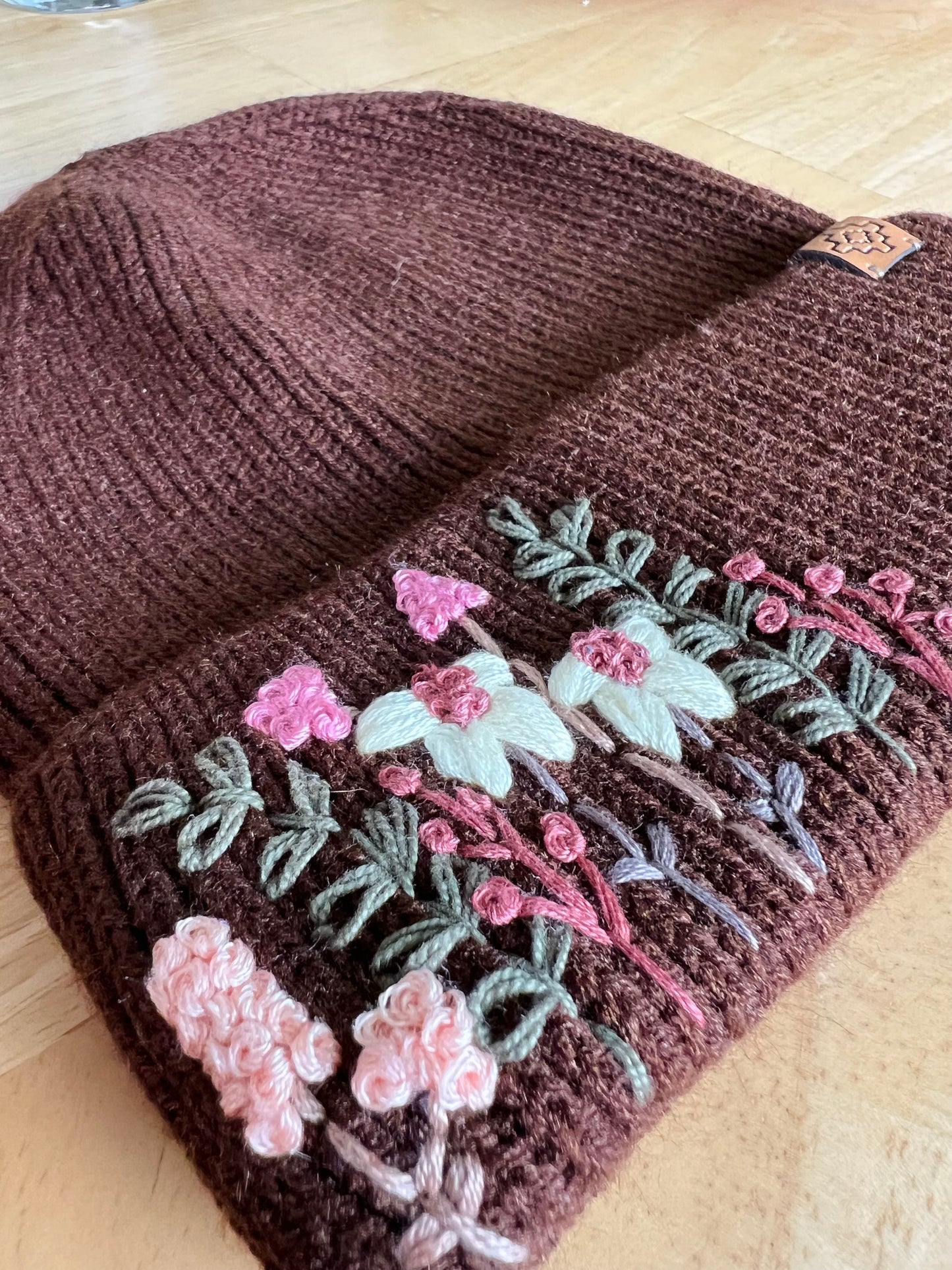 Embroidered Wool Beanie - Chocolate