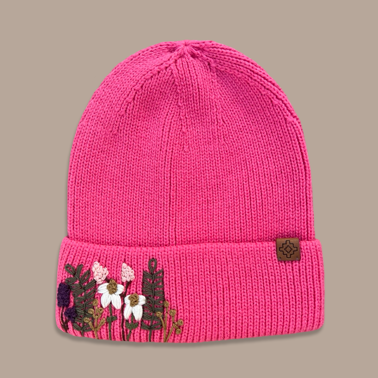 Embroidered Wool Beanie - Pink