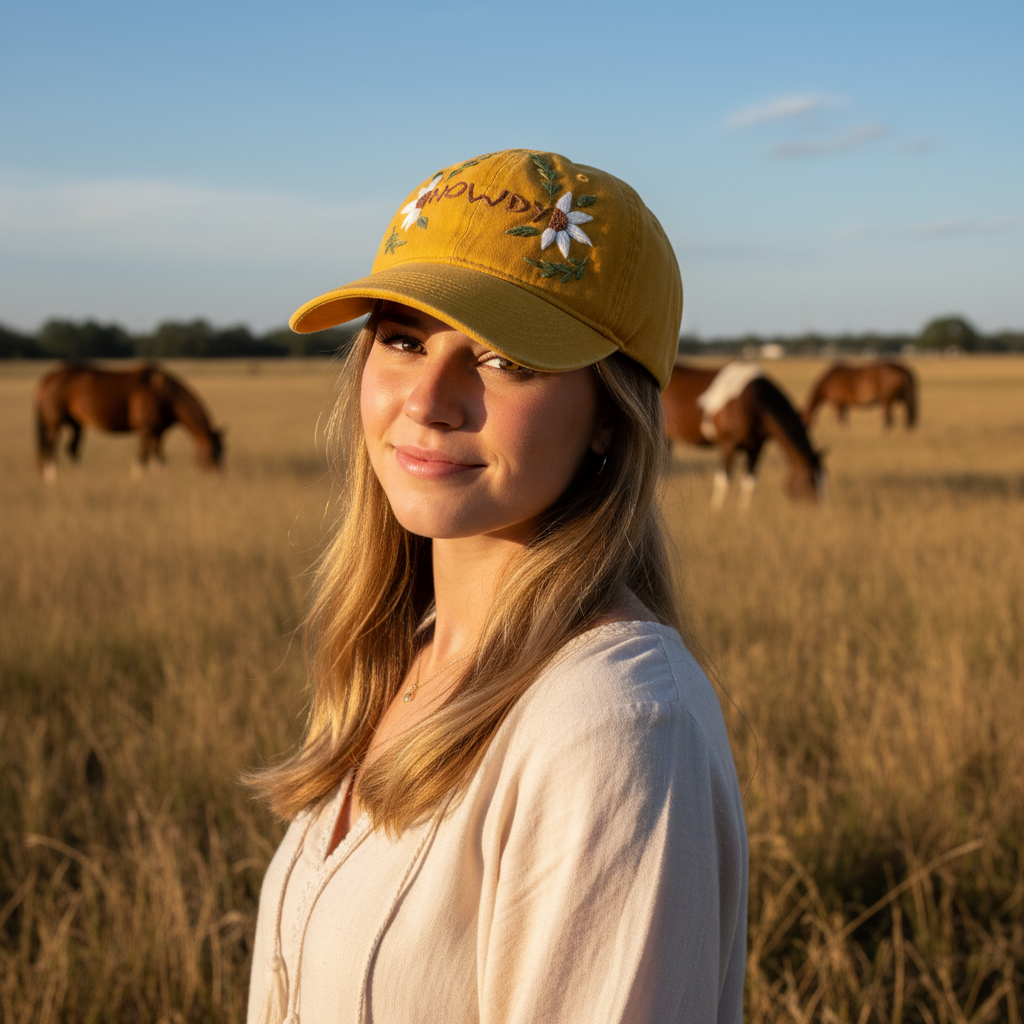 Embroidered Cap “Howdy” - Mustard