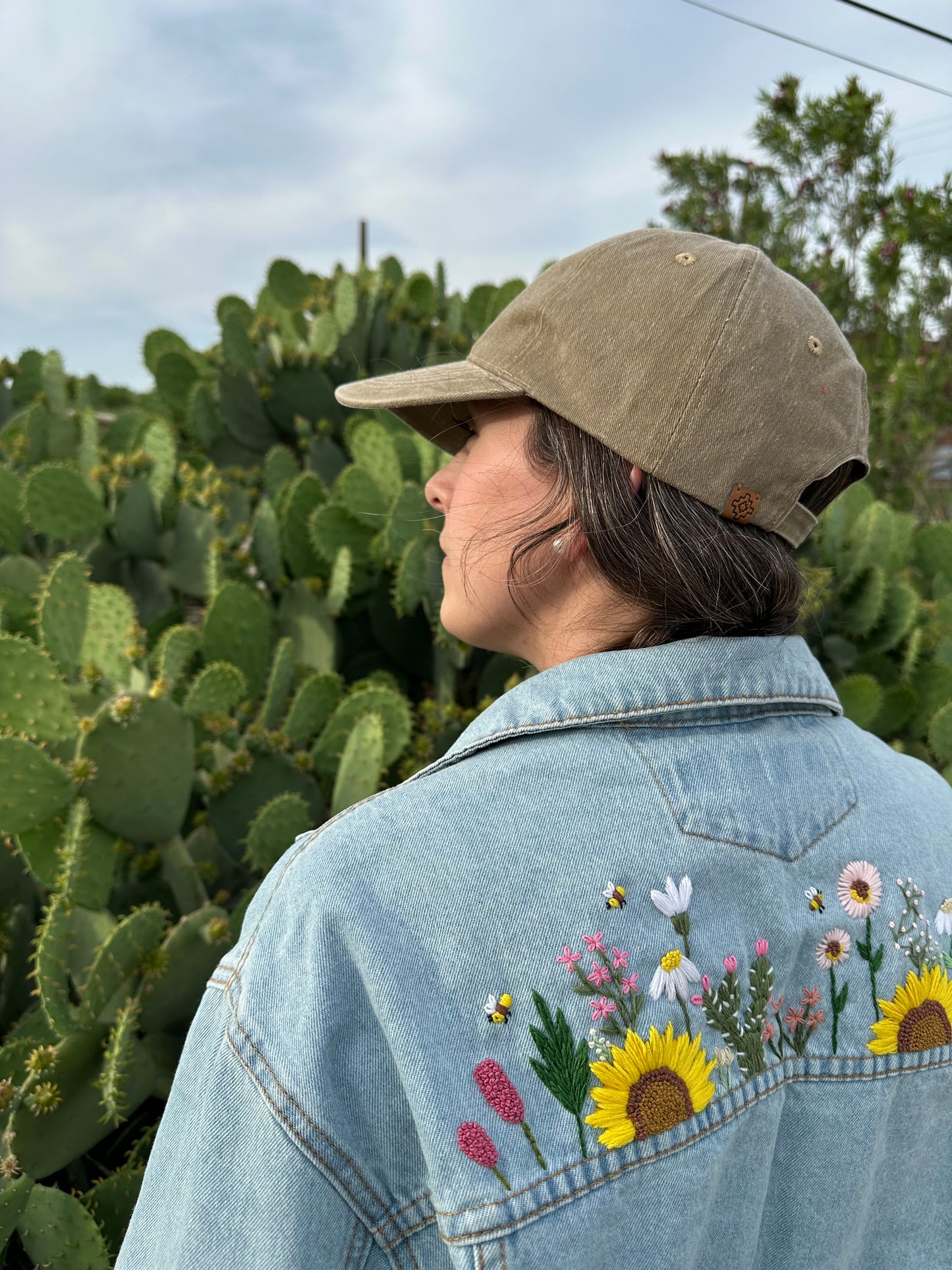 Embroidered Denim Jacket - Light blue/colorful flowers - One Size