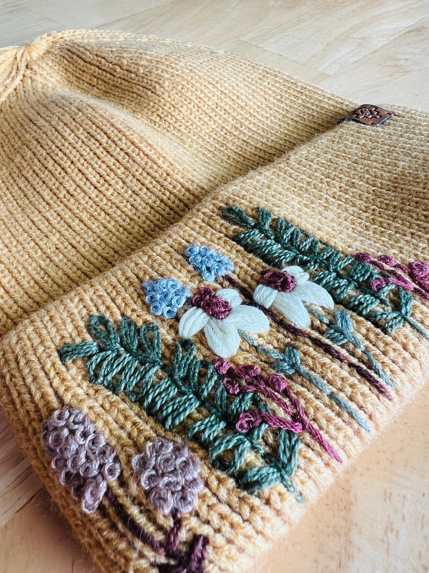 Embroidered Wool Beanie - Mustard