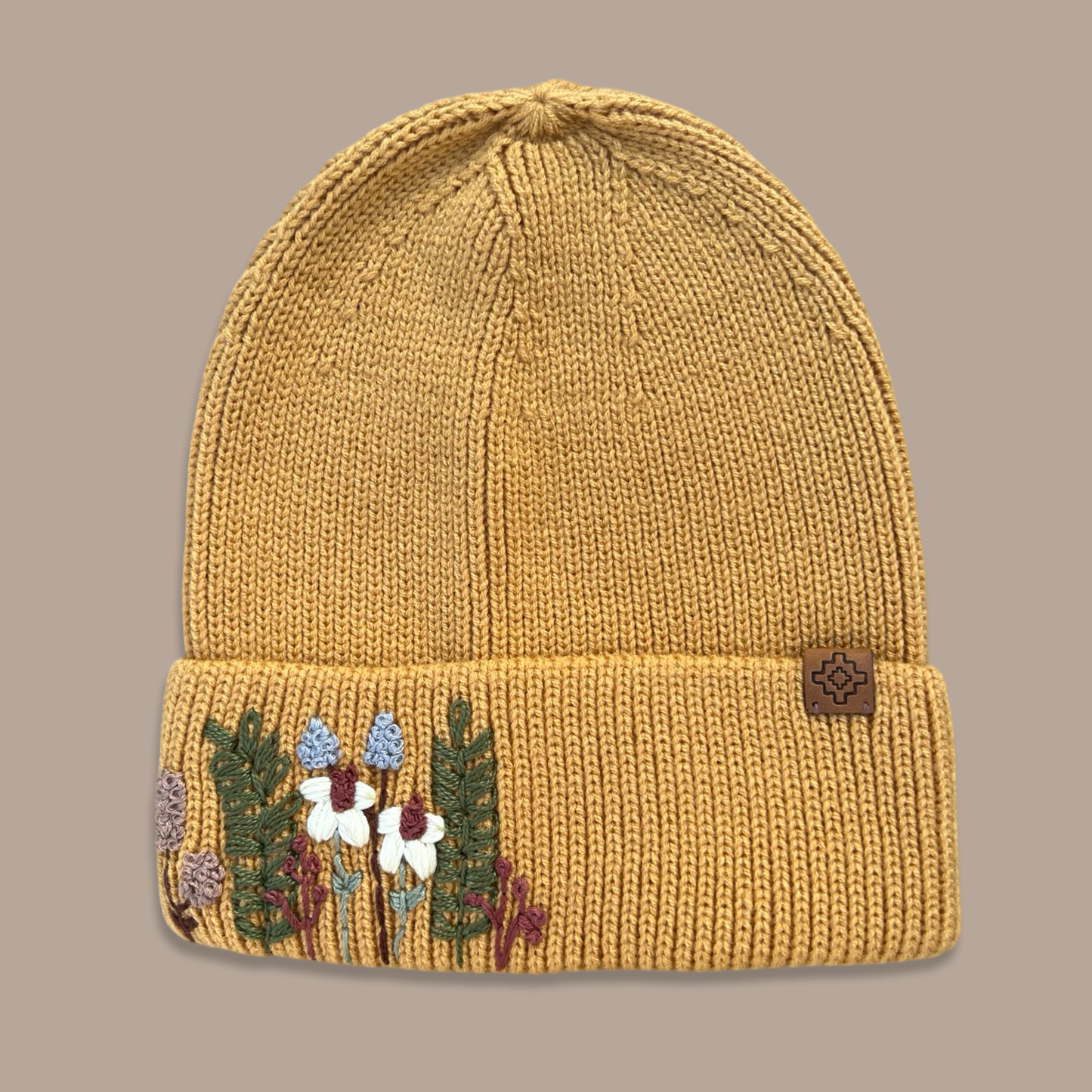 Embroidered Wool Beanie - Mustard