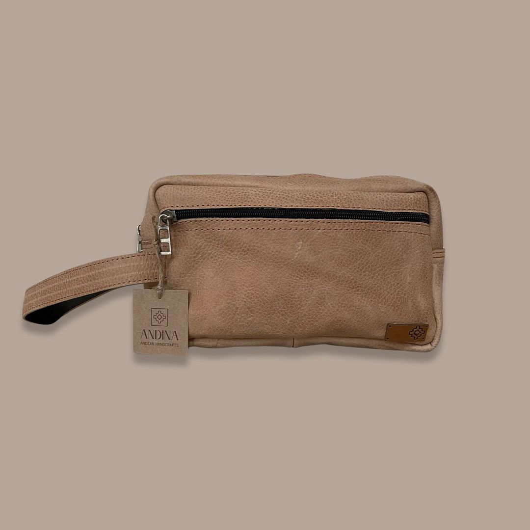 Leather Toiletry Bag - Beige