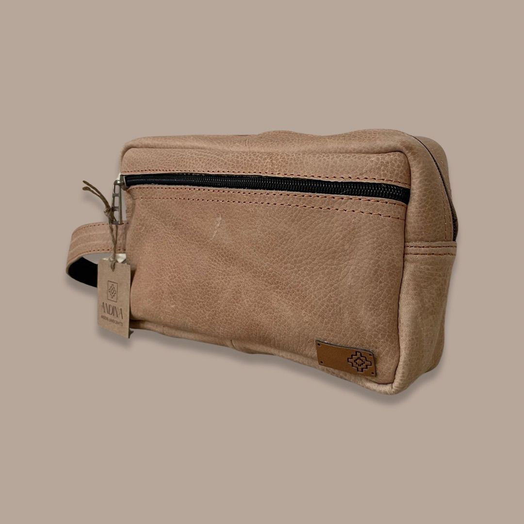 Leather Toiletry Bag - Beige