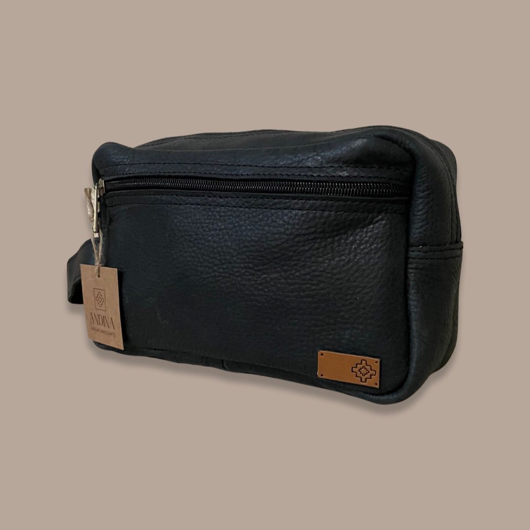 Leather Toiletry Bag - Black