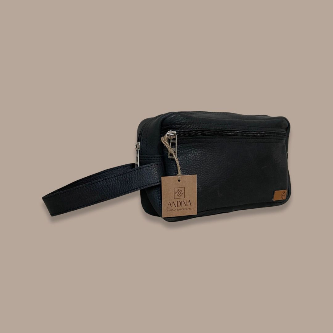 Leather Toiletry Bag - Black