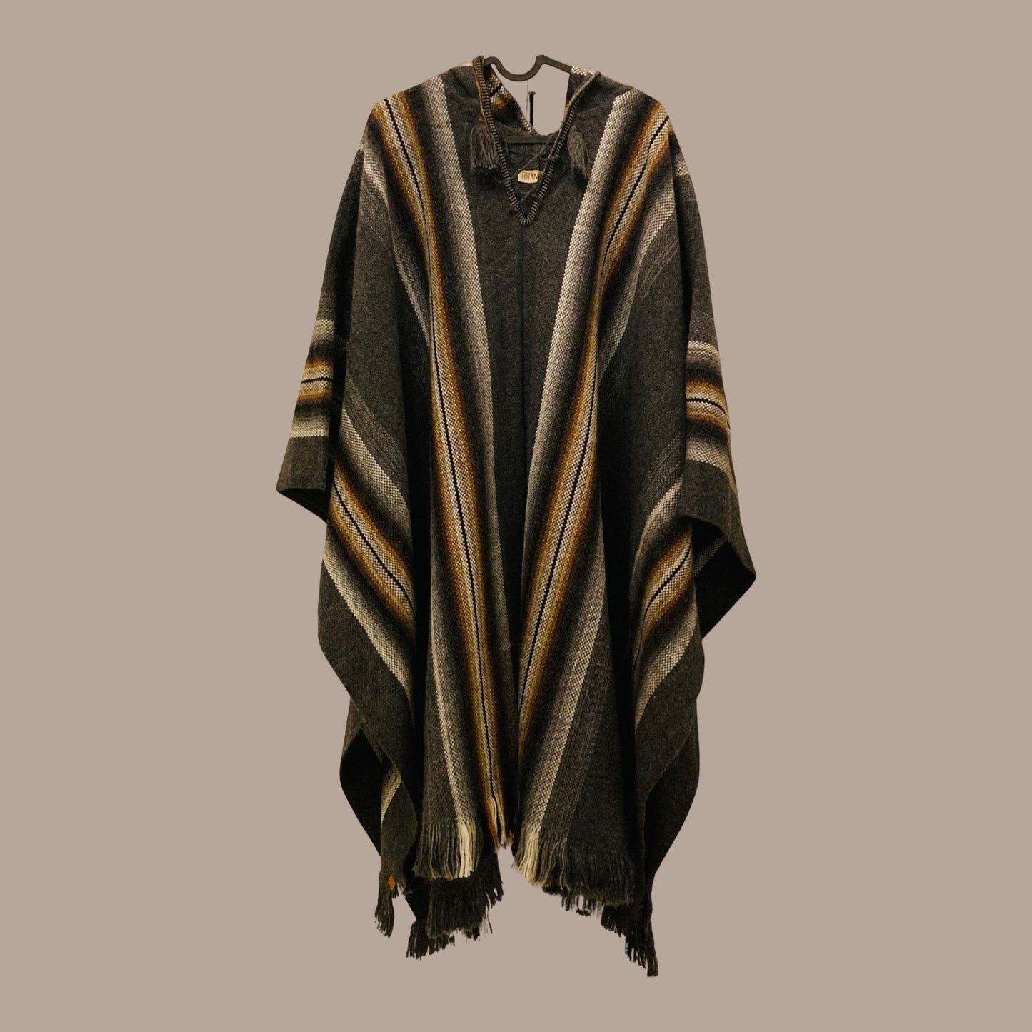 Alpaca Wool Poncho - Dark Grey and Brown