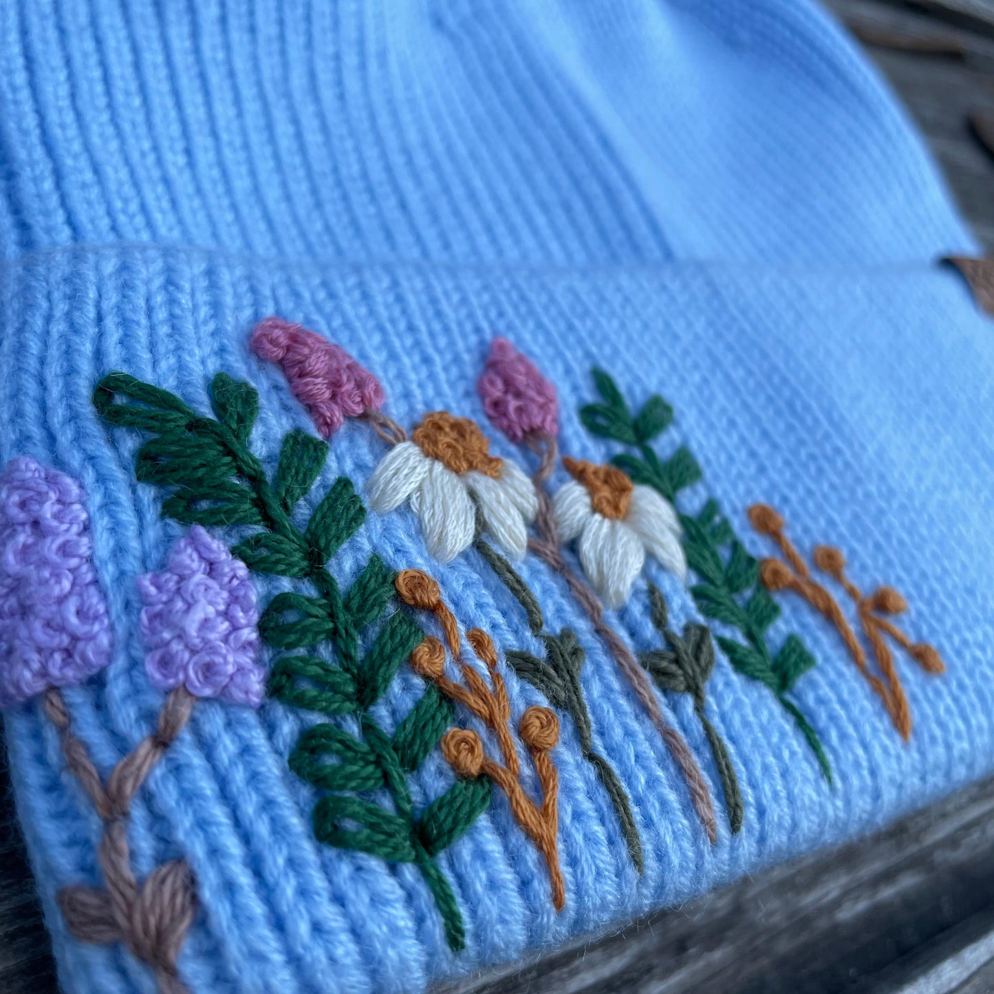 Embroidered Wool Beanie - Light Blue
