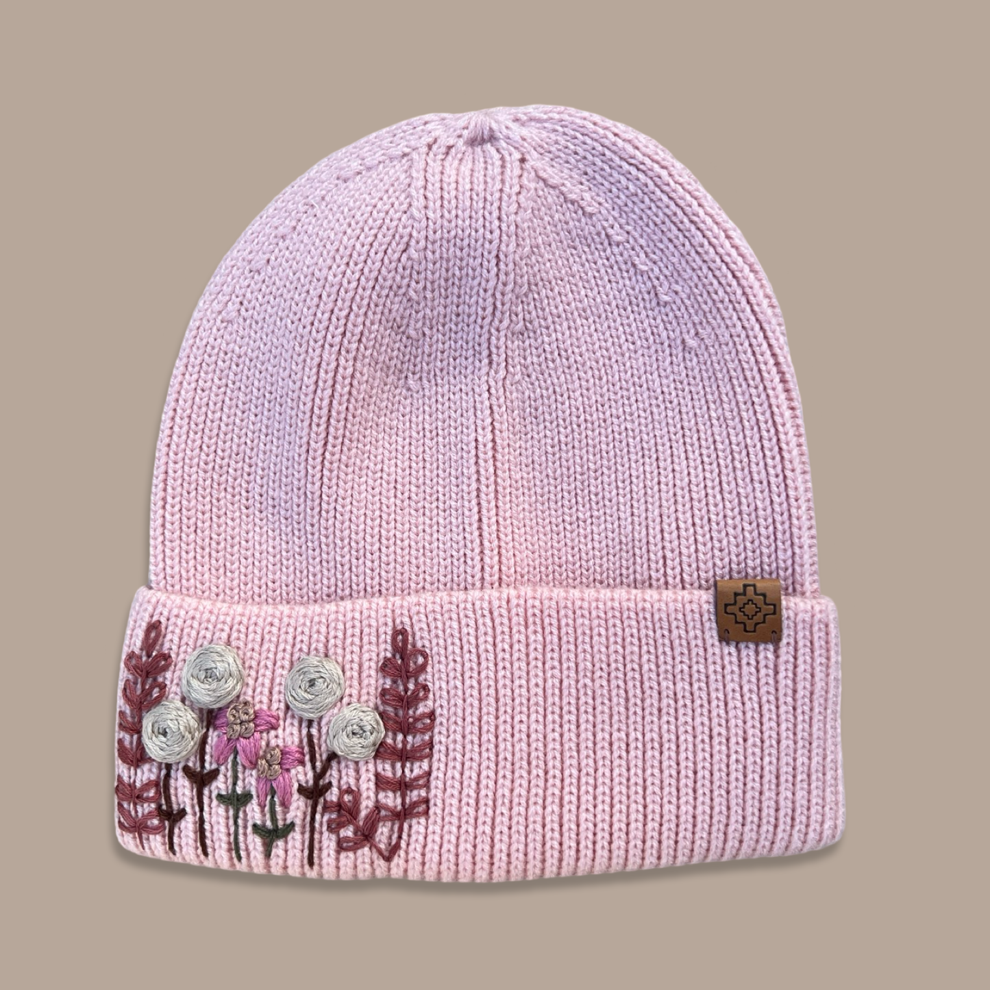 Embroidered Wool Beanie - Light pink