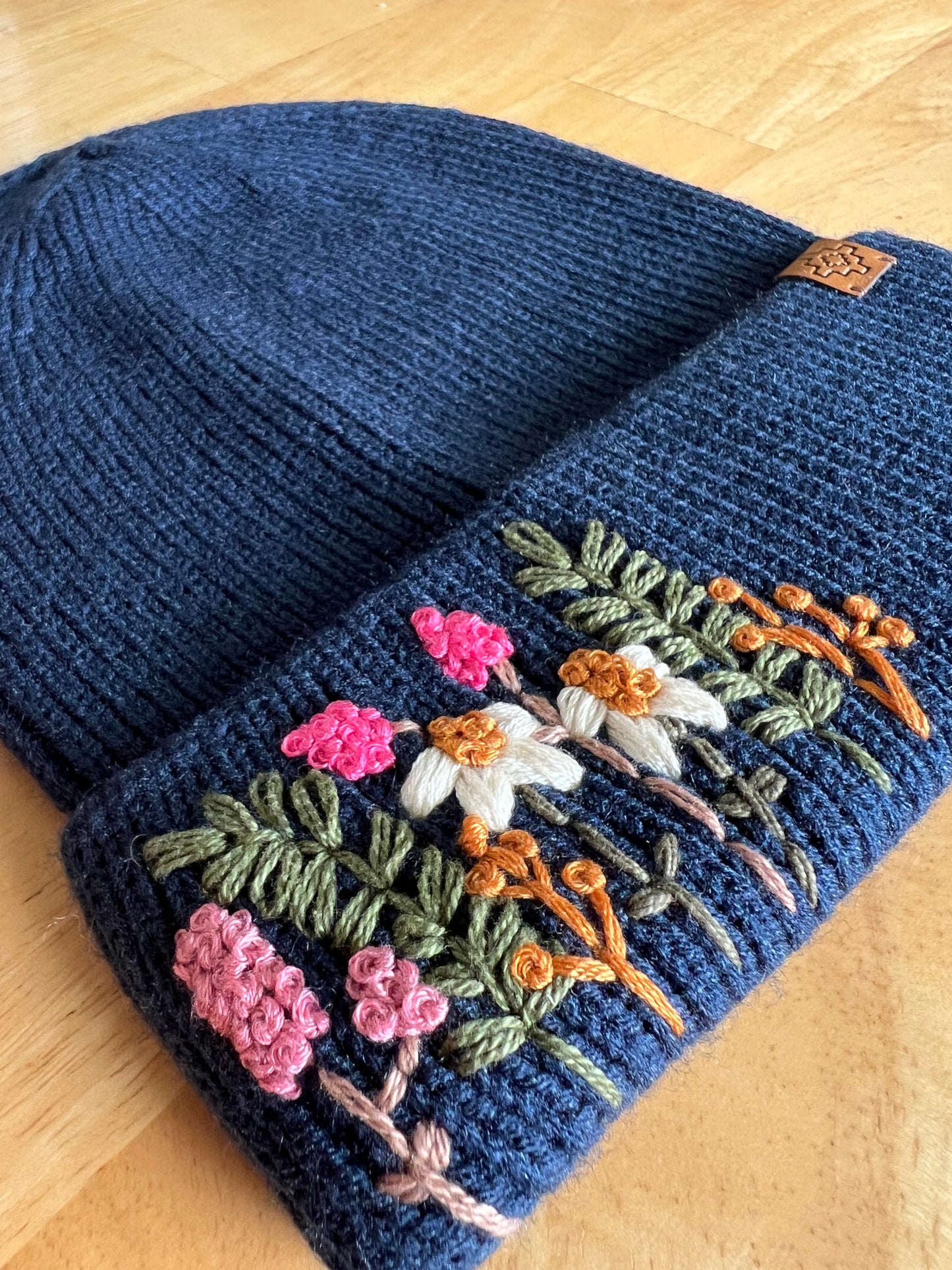 Embroidered Wool Beanie - Blue Steel