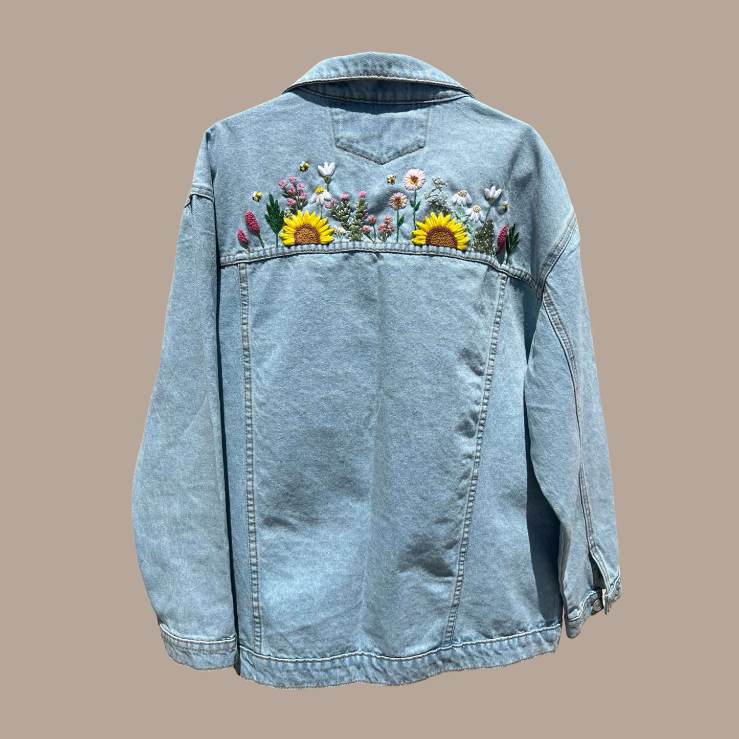 Embroidered Denim Jacket - Light blue/colorful flowers - One Size