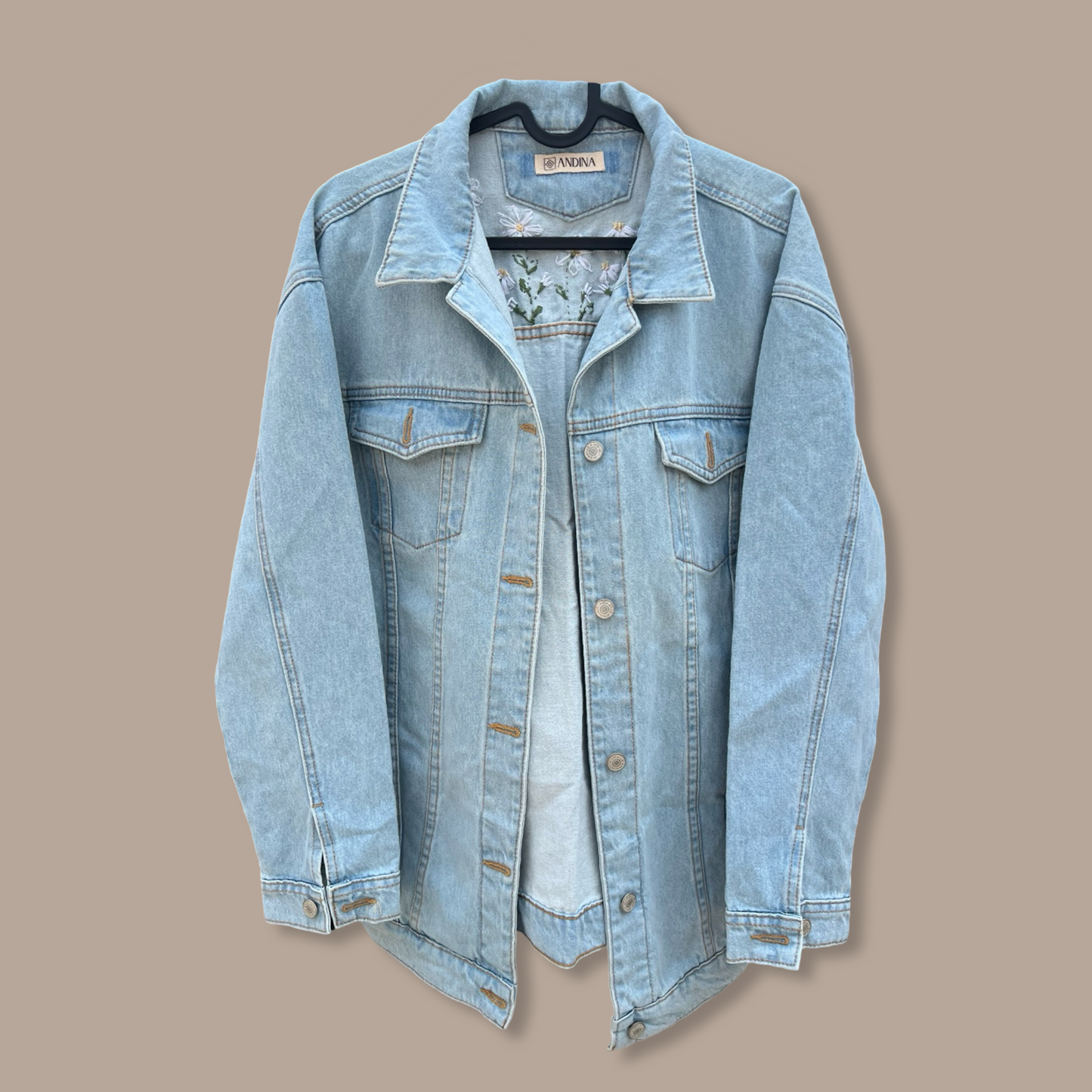 Embroidered Denim Jacket - Light blue/colorful flowers - One Size