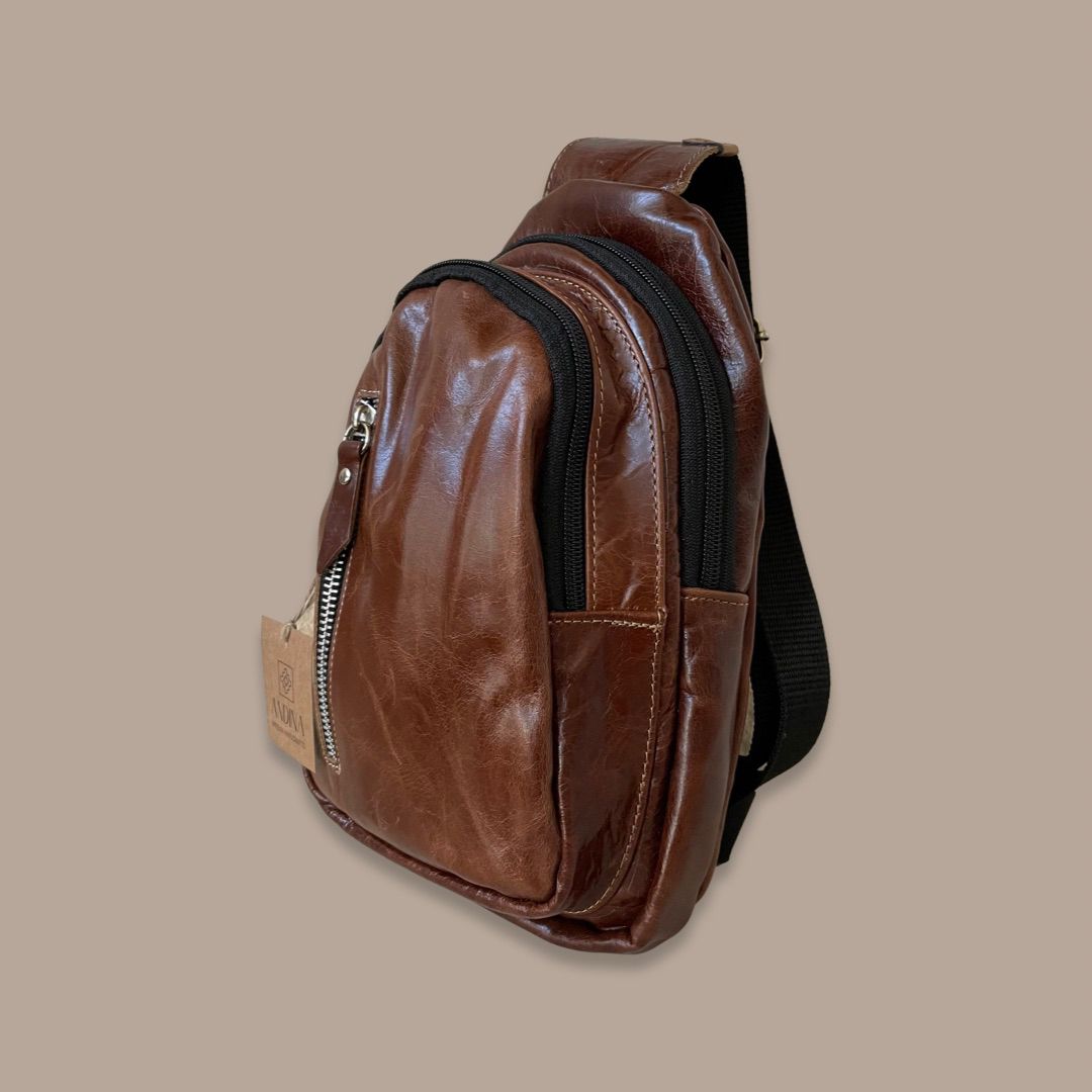Leather Sling Bag - Dark Brown