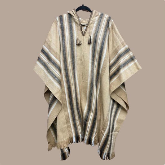 Alpaca Wool Poncho - Camel and Brown